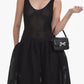 Elegant Black Mesh Dress with Flared Skirt for Special Occasions