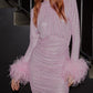 Lilac Feathered Mini Dress for Bold and Glamorous Look