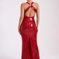 Rose Detail Sequin Backless Slit Hem Maxi Dress