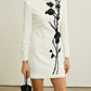 Floral Embroidered White Mini Dress with Long Sleeves