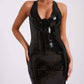 Rose Detail Sequin Backless Slit Hem Maxi Dress