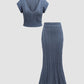 Cable Knit V-Neck Cropped Sweater with Split Skirt