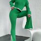 Contrast Knit Sweater & Elastic Waist Slit Pant 2 Piece Lounge Set