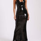 Rose Detail Sequin Backless Slit Hem Maxi Dress