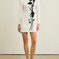 Floral Embroidered White Mini Dress with Long Sleeves