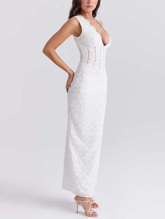 Floral Embroidered Bustier Maxi Dress
