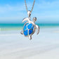 Necklace with sea turtle motif and sparkling blue opal