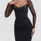 Elegant Sheer Corset Long Sleeve Maxi Dress