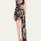 Floral Draped Mini Dress with Train
