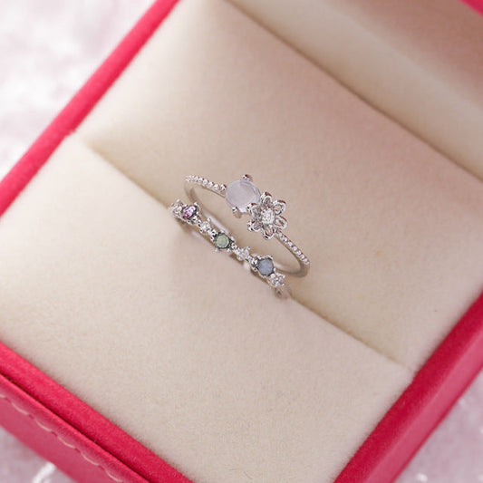 Elegant adjustable silver ring with sparkling moonstone