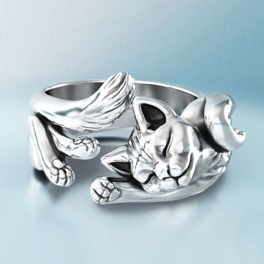 Charming Vintage Silver Cat Ring