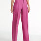 High Waisted Pleat Front Solid Colored Straight Leg Trousers