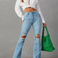 Ripped Denim Flare Jeans