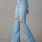Ripped Denim Flare Jeans