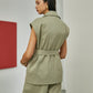 Solid Tailored Belted Vest