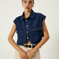 Denim Pockets Turn Down Collar Vest