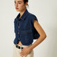 Denim Pockets Turn Down Collar Vest