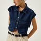 Denim Pockets Turn Down Collar Vest