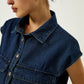 Denim Pockets Turn Down Collar Vest