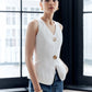 Cotton & Linen Metal Button Solid Vest