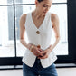 Cotton & Linen Metal Button Solid Vest