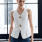 Cotton & Linen Metal Button Solid Vest