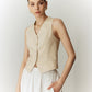 Cotton & Linen Solid V-Neck Vest