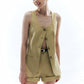 Woolen Button Split Pleated Vest