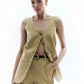 Woolen Button Split Pleated Vest