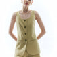 Woolen Button Split Pleated Vest