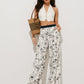 Floral Print Pockets Wide Leg Pants