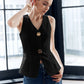 Cotton & Linen Metal Button Solid Vest