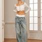Panel Contrast Binding Denim Jeans