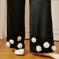 Satin 3D Flower Button Pants