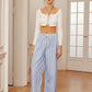 Pinstripe Drawstring Pocket Long Pants