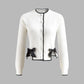 Contrast Trim Bow Decor Knit Outwear