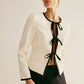 Contrast Trim Tie Front Blazer