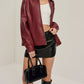 Lapel Zipper Faux Leather Jacket