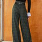 Vintage Plaid Belted Wide-Leg Pants