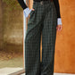 Vintage Plaid Belted Wide-Leg Pants