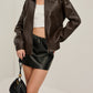 Lapel Zipper Faux Leather Jacket
