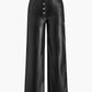 Mid-Waist Button PU Leather Pants