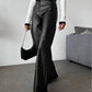 Mid-Waist Button PU Leather Pants
