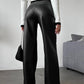 Mid-Waist Button PU Leather Pants