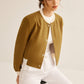 Crew Neck Contrast Trim Button Jacket
