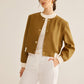Crew Neck Contrast Trim Button Jacket