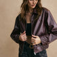 Lapel Zipper PU Leather Short Jacket
