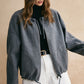 Drawstring Zipper Loose Jacket