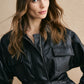 Lapel Belted Zipper PU Leather Jacket