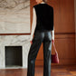 Round Neck Button Faux Fur Vest